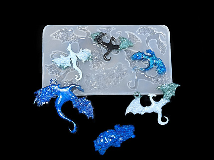 Молд силиконовый "Набор драконов с кристаллами"